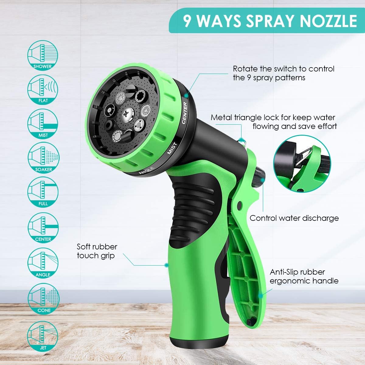 JSK Expandable Garden Hose 75FT - Flexible Water Hose with Superior Strength 3750D Fabric 3-Layers Latex Core 9-Function Spray Nozzle 3/4 Inch Brass Connectors No Kink Garden Hose Expandable : Garden & Outdoor