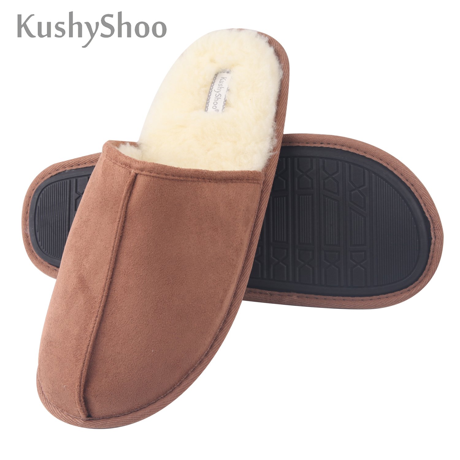 KushyShoo Mens Slippers, Scuff Fluff 