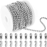Jishi Steel Ball Chain Bead Dog Tag Chain Beaded Necklace Chains for Jewelry Making Bracelet Military Crafts, Silver Metal Pull Chain Small Ball Bead Chain Roll w/20 Connectors (Silver, 33ft 3.0mm)