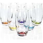 Red Co. Large 16 oz Multicolored Drinking Glass Set of 6 for Water, Beverage, Cocktail, Mixed Drinks