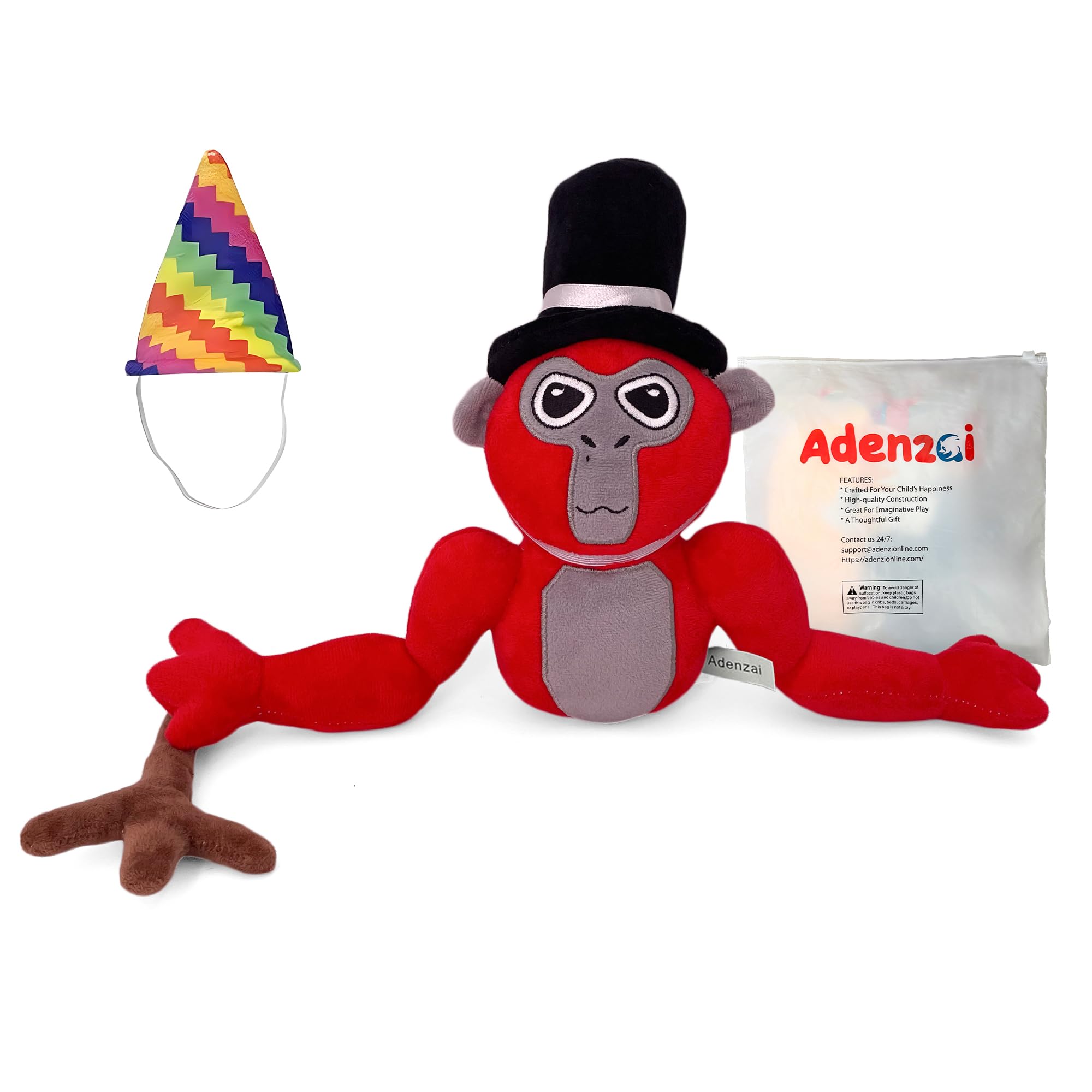 Adenzai Monkey Monkey Plush - Stuffed Animal for Game Fans, Ideal for Birthday Parties Cute Halloween Plush Toy – Soft Stuffed Animal Plushie, Gift for Kids & Adults Party (Red)