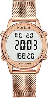 Hearkent Pedometer Watch for Women Rose Gold 30m Waterproof 36mm LCD