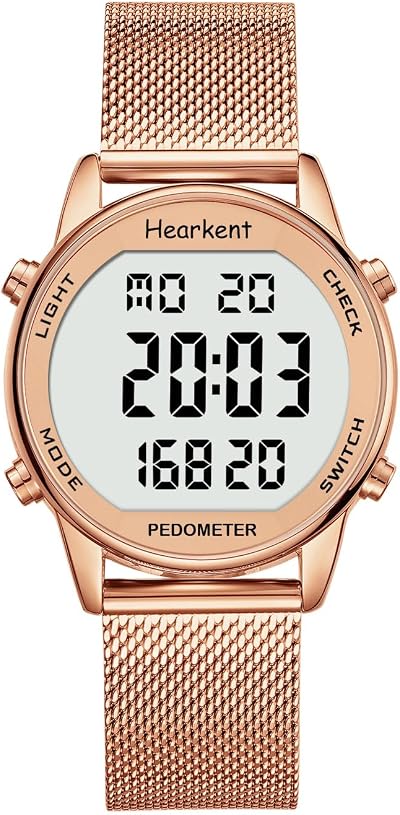 Hearkent Pedometer Watch for Women Rose Gold 30m Waterproof 36mm LCD