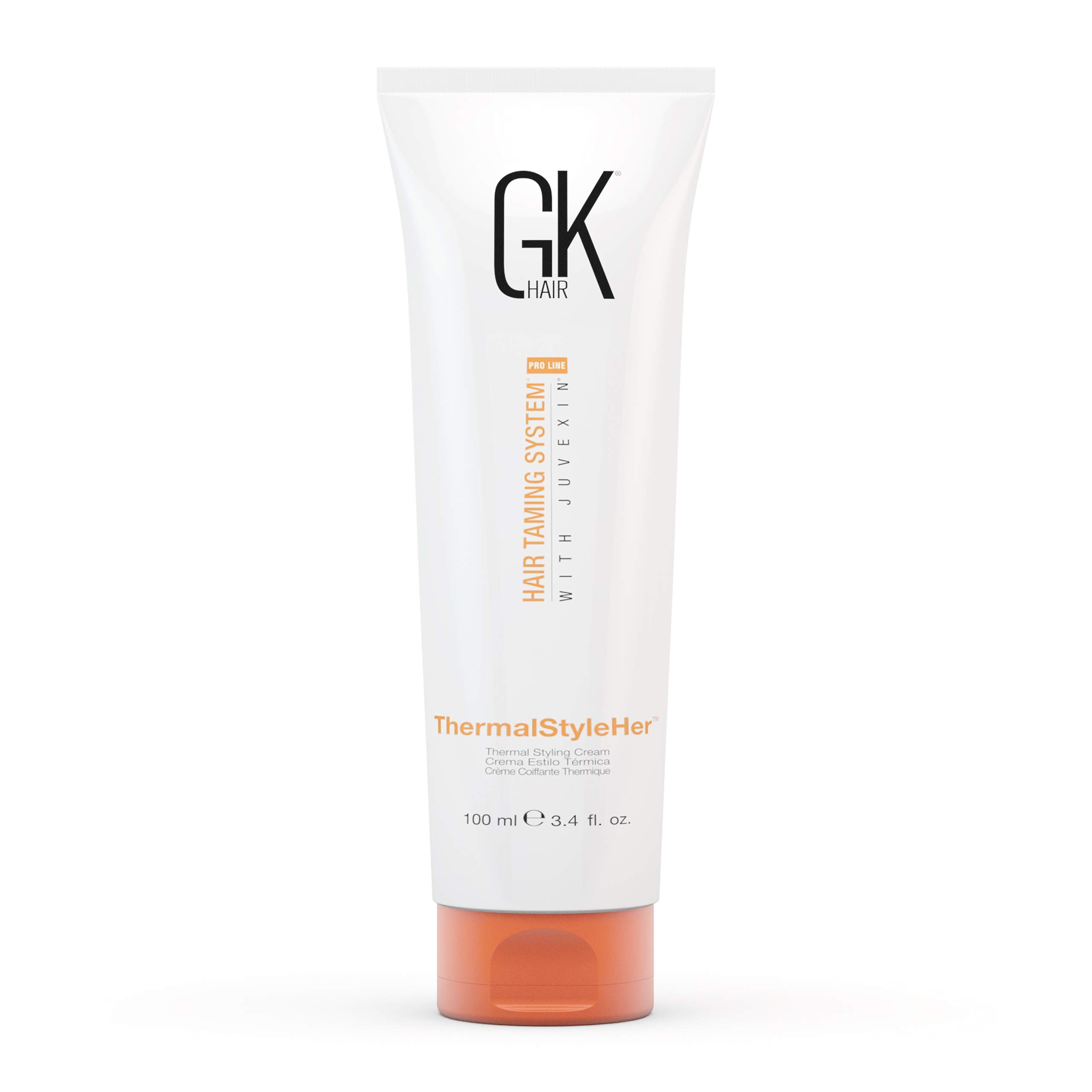 GK HAIR Global Keratin Thermal Style Her Hair Cream (3.4 Fl Oz/100ml) Thermal Styling Cream Anti Frizz Heat Protectant against Flat Iron Heat & Hot Blow Dry Prevents Damage & Breakage - All Hair Types