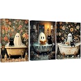 Mrnsiet 3 Pack Halloween Paint by Numbers Kit for Adults, Ghost Adult Paint by Number Kits on Canvas, Ghost Bathroom Oil Painting Acrylic Kits Gift for Home Wall Decor 12x16 Inch