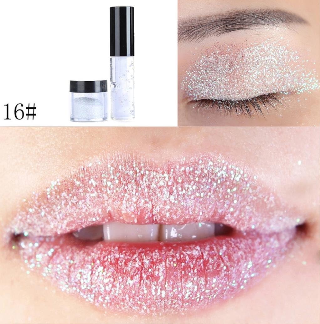 Eyeshadow Glitter Powder,Kimanli Shimmer Glitter Lip Gloss Powder Palette Glitter Lipstick Cosmetic Eye shadow (P)