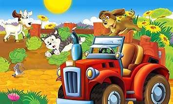 Amazon Com Cartoon Farm Car Theme Animals Happy Birthday Banner