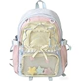 jingyuKJ Kawaii ita Backpack - Cute Backpack Coquette Aesthetic Back Pack Y2K Daypack with Clear Pockets with Clear Pockets (Blue)