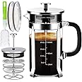 YMMIND French Press Coffee Maker 34oz 304 Stainless Steel Coffee Press,with 4 Filters System, Heat Resistant Thickness Borosilicate French Press Glass, BPA-Free Brewed Tea Pot Coffee Plunger