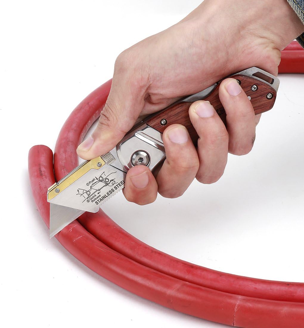 WORKPRO Folding Utility Knife Wood Handle Heavy Duty Cutter with Extra 10-piece Blade: Kitchen & Dining