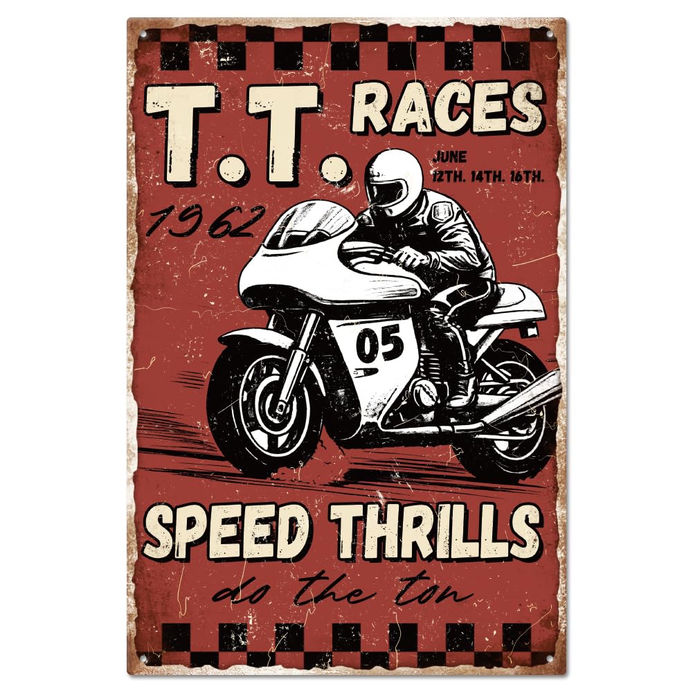 GLOBLELAND Motorcycle Tin Sign: Vintage Metal Art Plaque - 8x12inch - Home Bar, Coffee Shop, Club Decor