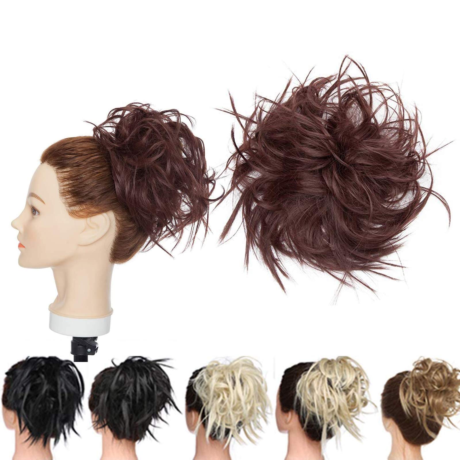 【45g] Updo Hair Bun Scrunchy Scrunchie Hairpiece Ponytail Extensions Short Curly Messy Donut Chignons Wine Red [45g]