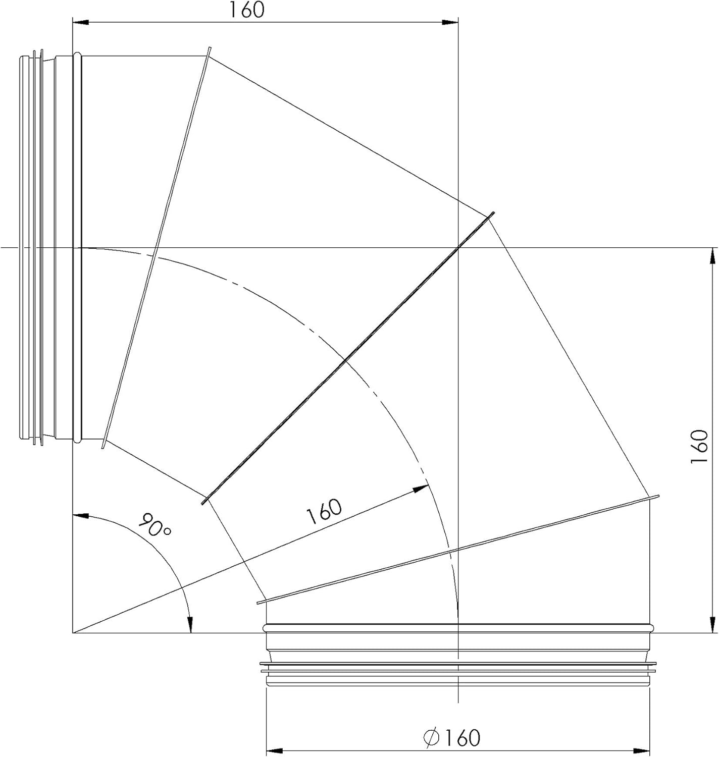 Ø 160 mm 90° Elbow Pressed Bend Duct Fitting For Circular Spiral