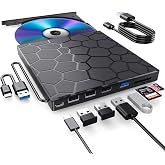 BPAKDU External CD/DVD Drive for Laptop, DVD Player for Laptop, 8 in 1 USB 3.0 Ultra-Slim Portable, CD Burner External Disk Drive Optical Compatible with Desktop Mac,Windows 11/10/8/7 Linux