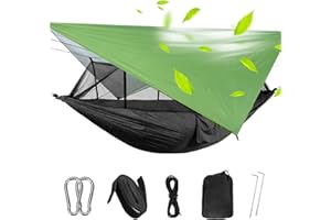 ROUDJER Single Double Camping Hammock, Portable Lightweight Hammock with Rain Fly Tarp, Mosquito Net Tent and Tree Straps, Id