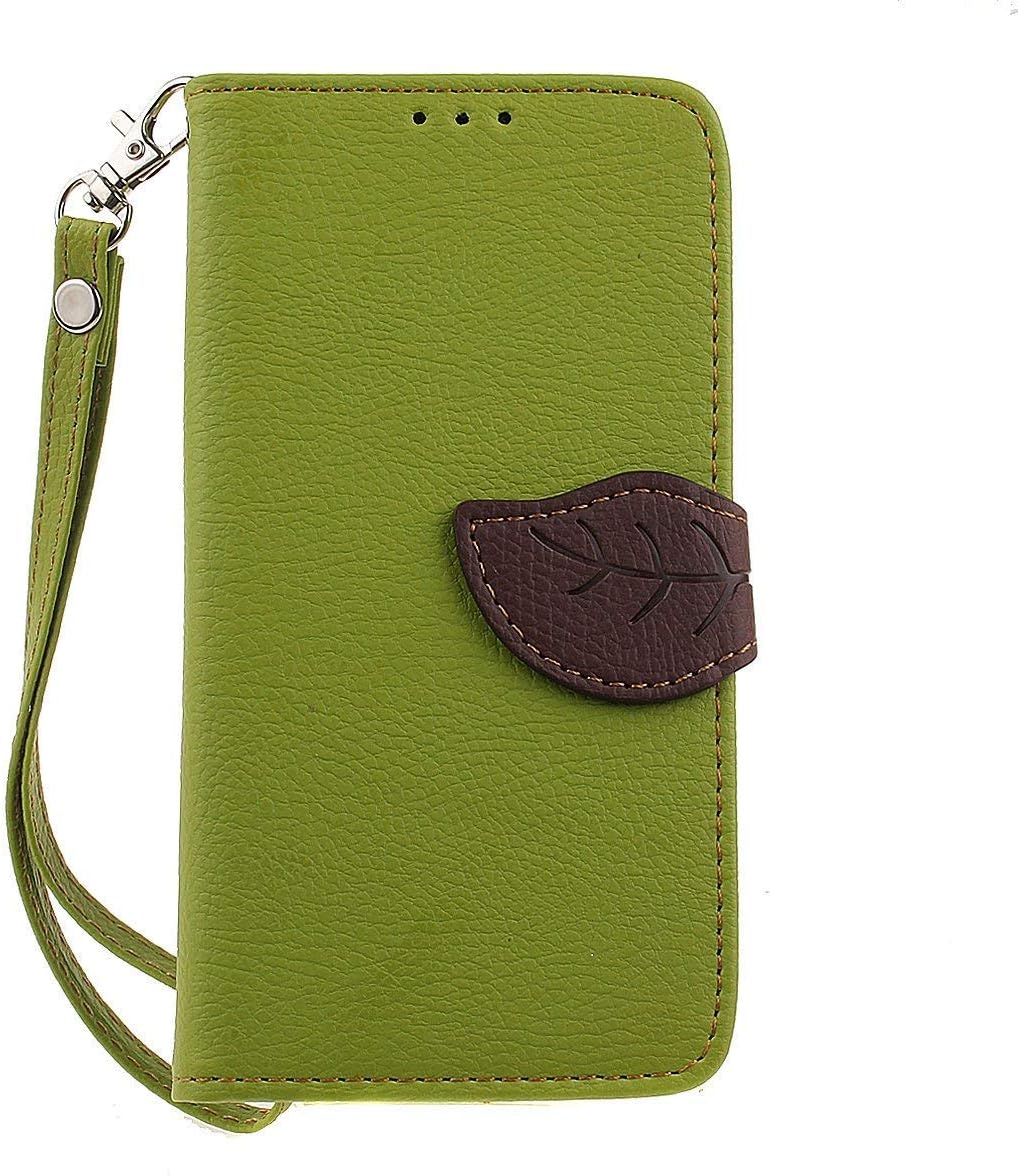 Ekakashop Samsung Galaxy Note 4 Leaf Nature Case with Stand, PU Leather Wallet Case Cover for Samsung Galaxy Note 4, Soft Case for Samsung Note 4, Case for Samsung Galaxy Note 4 with Card Holder Green