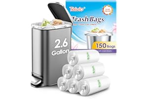 2.6 Gallon 150 Counts Small Trash Bags Garbage Bags by Teivio, Bathroom Trash Can Bin Liners, Small Plastic Bags for home office kitchen, Clear