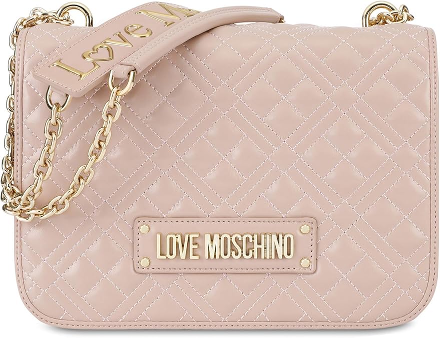 Love Moschino Large Quilted Crossbody with LOVE MOSCHINO Strap in Pink
