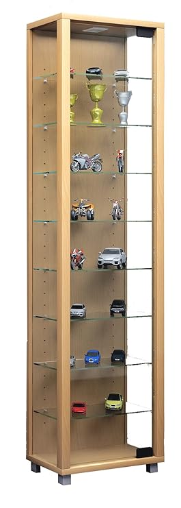 VCM Vitrine Sammelvitrine Glasvitrine Standvitrine Glas Schrank Regal ohne Beleuchtung Buche 'Edana Maxi'