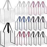 Saintrygo 20 Pack Clear Tote Bags Bulk 12 x 12 x 6 PVC Plastic Tote Bag with Handles for Stadium Work Beach Sports(Mixed Color)
