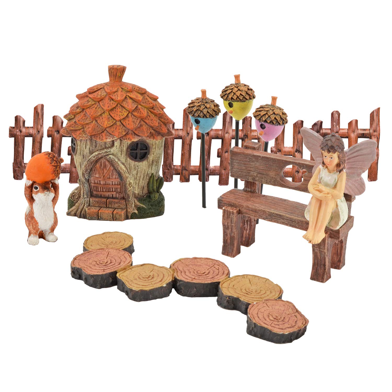 Arcadia Adoring Acorns Fairy Garden Kit-11 piece, Resin