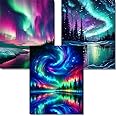 mrpwnle Diamond Art Kits for Adults,3 Pack Aurora Diamond Painting for Beginners, 5D Northern Lights Diamond Art Kit for Adult, Landscape Diamond Art Painting Kits, DIY Crafts Kits 12x16inch