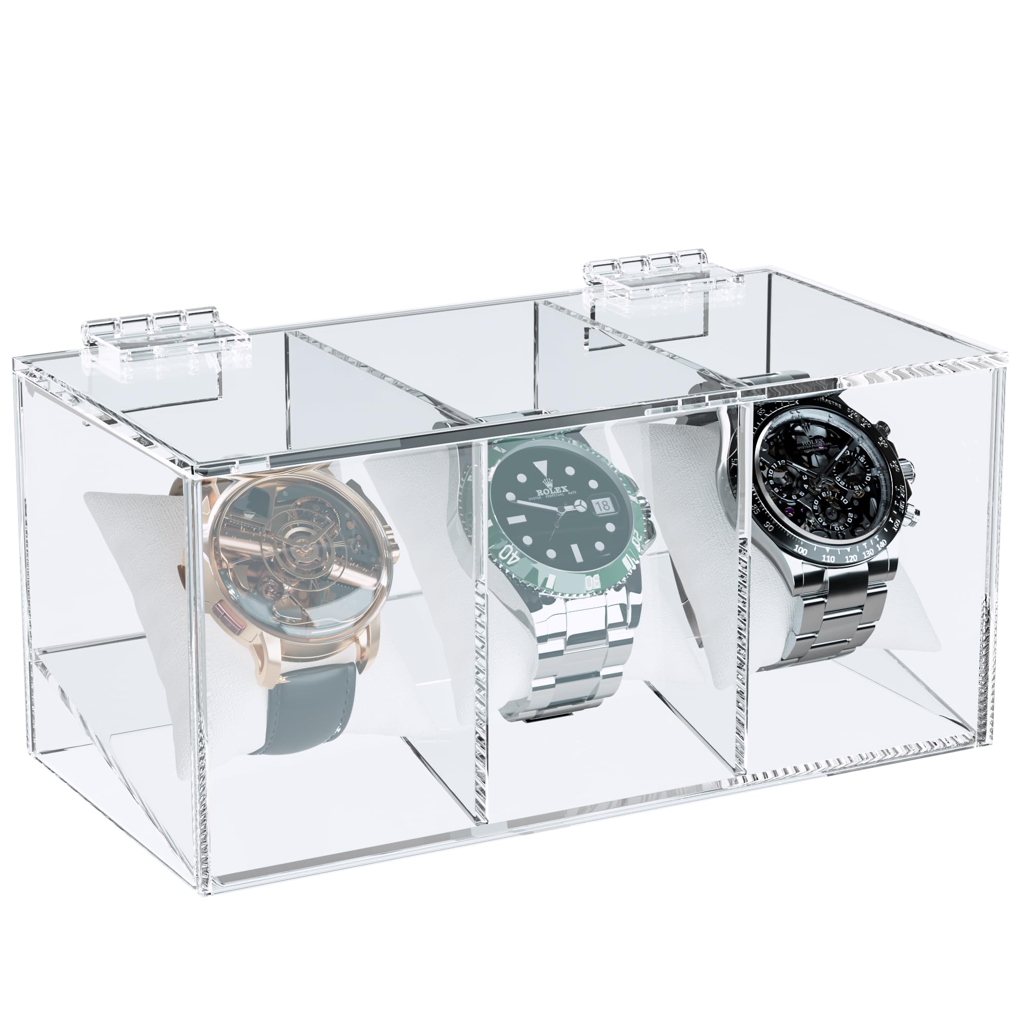 Photo 1 of MaybeRain 3 Slot Watch Box?Men Acrylic Watch Case, Premium Acrylic Watch Organizer,Clear Watch Display Case,Watch Storage for Men Women, Oak