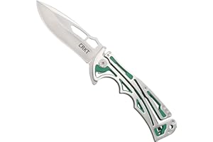 COLUMBIA RIVER KNIFE & TOOL CRKT NIRK Tighe EDC Folding Pocket Knife: Stainless Steel Plain Edge Blade, Silver & Green Machined Stainless Steel Handle 5241