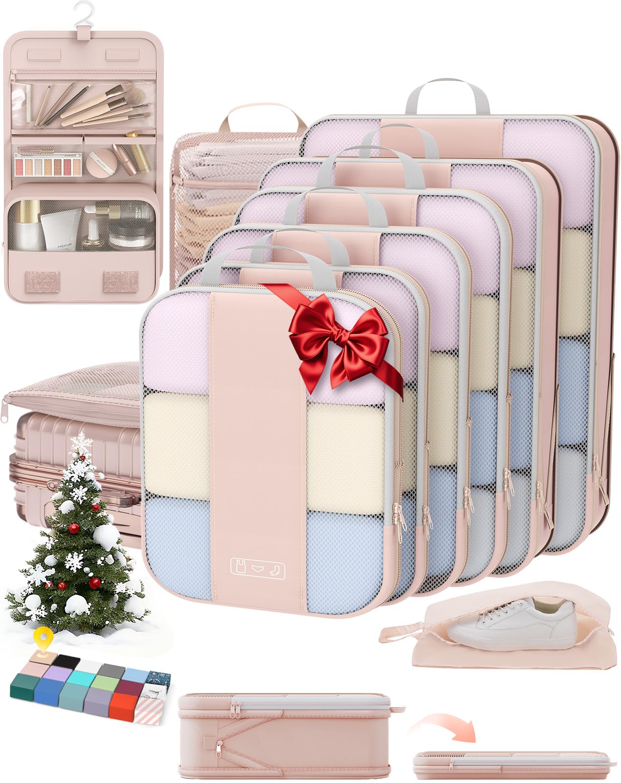 Photo 1 of 10 Set Compression Packing Cubes for Travel Gifts Women Mom,OlarHike Luggage Clothes Organizer for Travelers,Airplane/Cruise/Car/Train Travel Essentials,Compressible Expandable Saver Space Bags(Beige)