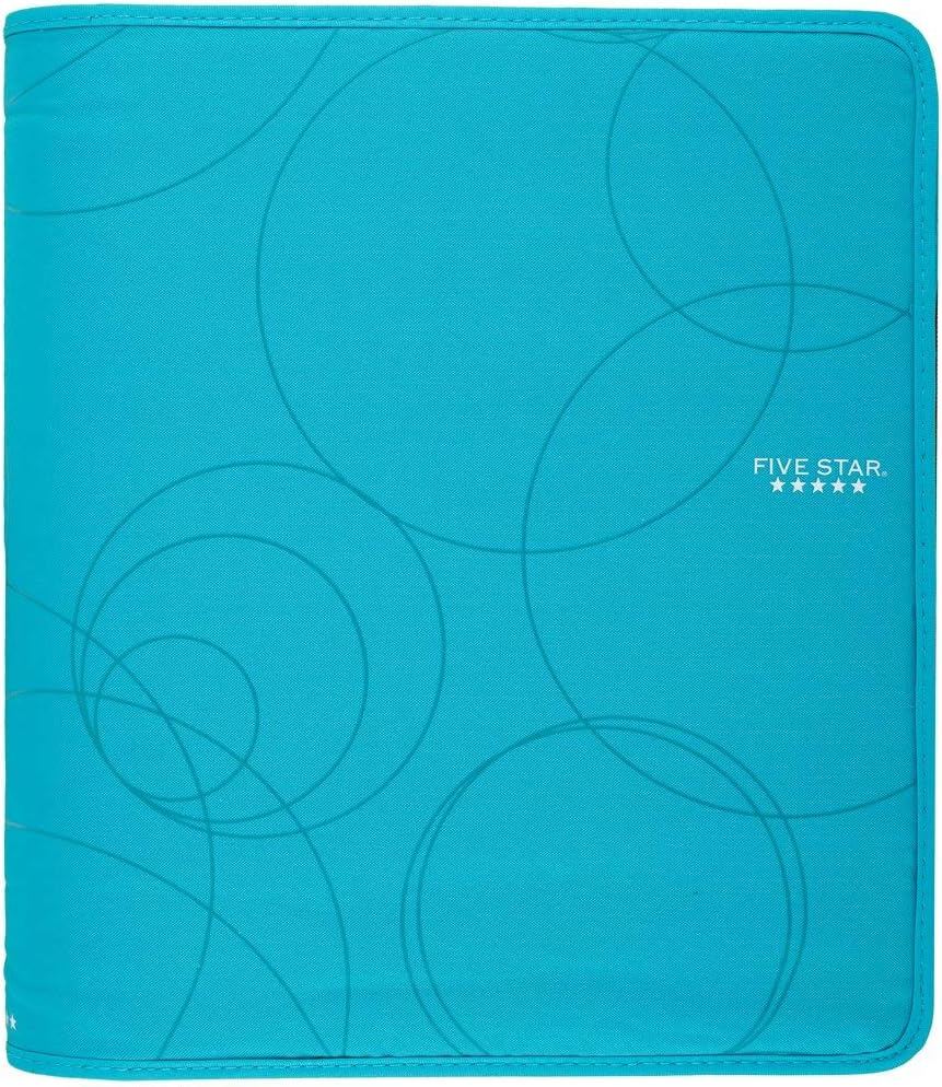 Five Star Zipper Binder, 1-1/2 Inch 3 Ring Binder, Internal Pocket for Storing Paper & Supplies, Durable, Teal (72358)