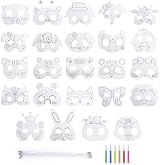 Heveer 24 Pack Animal Cardboard Colour-In Masks Kids DIY Graffiti Art Craft view 1