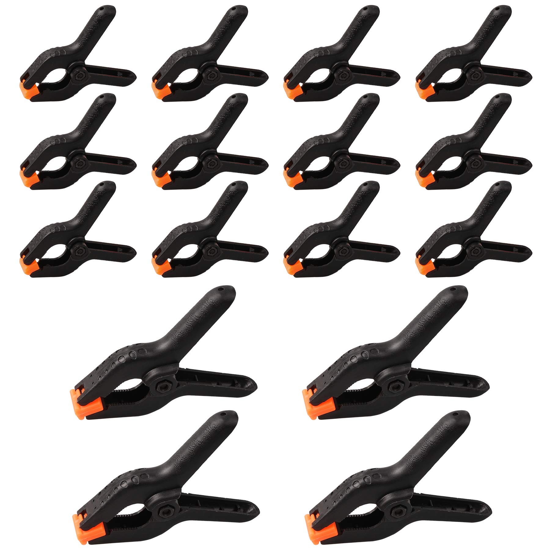 Nylon Spring Clamp A-Type Woodworking Auxiliary Clamps Black Plastic Clips for DIY Projects Photo Studios Arts Crafts Photography Backdrop (2+3-inch-16pcs)