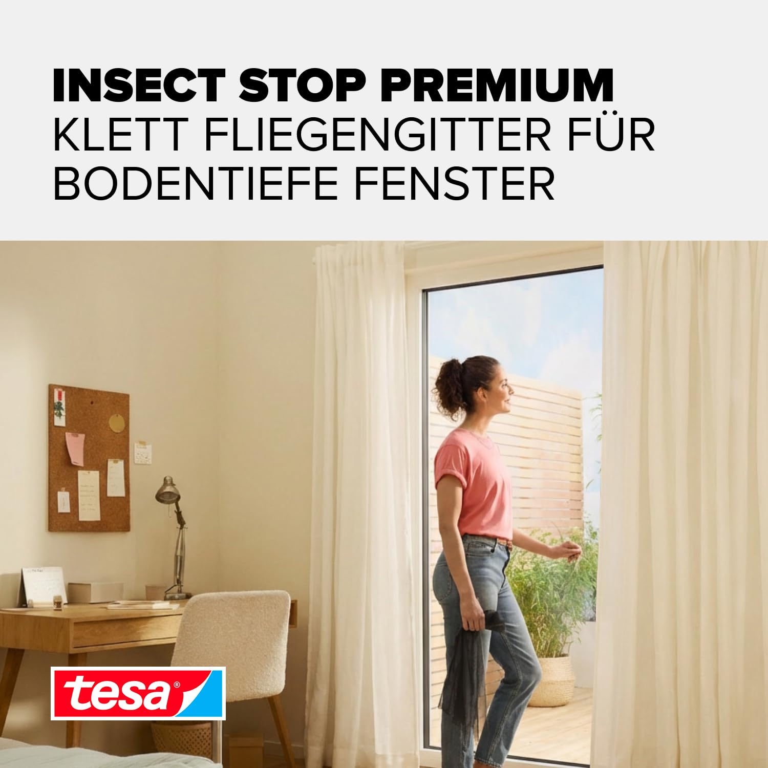 tesa INSECT STOP Klett Fliegengitter Premium für Fenster, Insektenschutz mit starkem Klettband, rückstandsfrei entfernbar, zuschneidbar, ohne Bohren - 120 cm x 240 cm - Anthrazit (Durchsichtig) 3