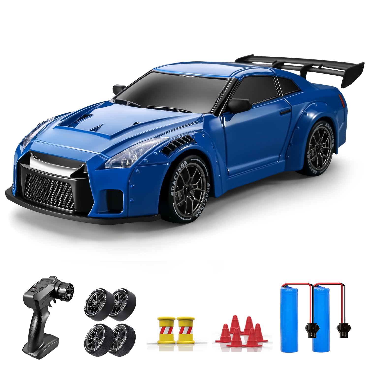 Photo 1 of ACAMMZAR RC Drift Car, 1:24 Remote Control Car for Kids, 20KM/H 4WD High Speed RC Cars with Lights, Extra Racing Tires, Vehicle for Adults Boys Girls, Blue