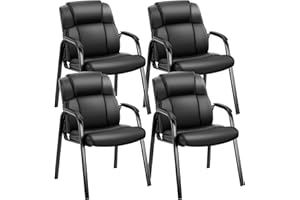 OLIXIS Waiting Room Chairs Set of 4, Leather Office Desk Reception Guest Stationary Side Chair with Padded Arms for Home Conference Lobby Area Meeting Church Medical Clinic Elderly Student