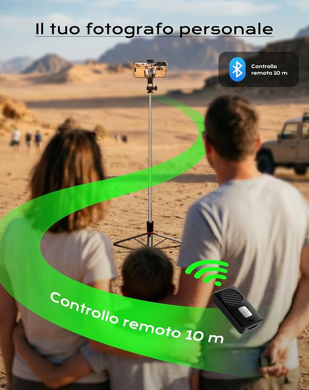 Treppiede Smartphone e Bastone Selfie, 170cm Cavalletto per Smartphone Portatile con Telecomando Wireless, Compatibile con iPhone/Android