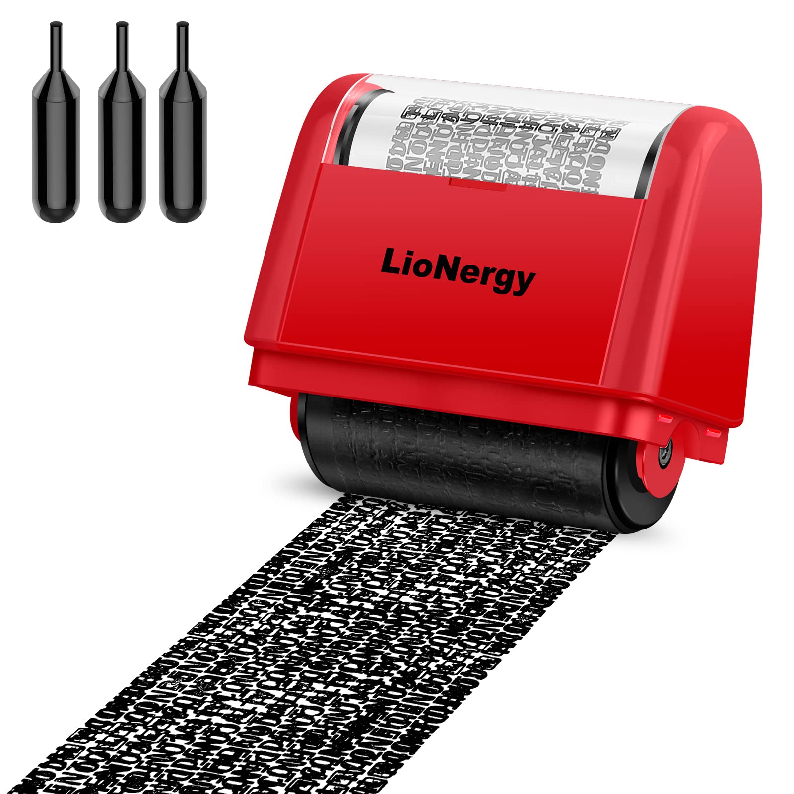 Identity Protection Roller Stamp LioNergy 1.5 Inch Roller Identity Theft Prevention Security Stamp with 3 Refills - Red