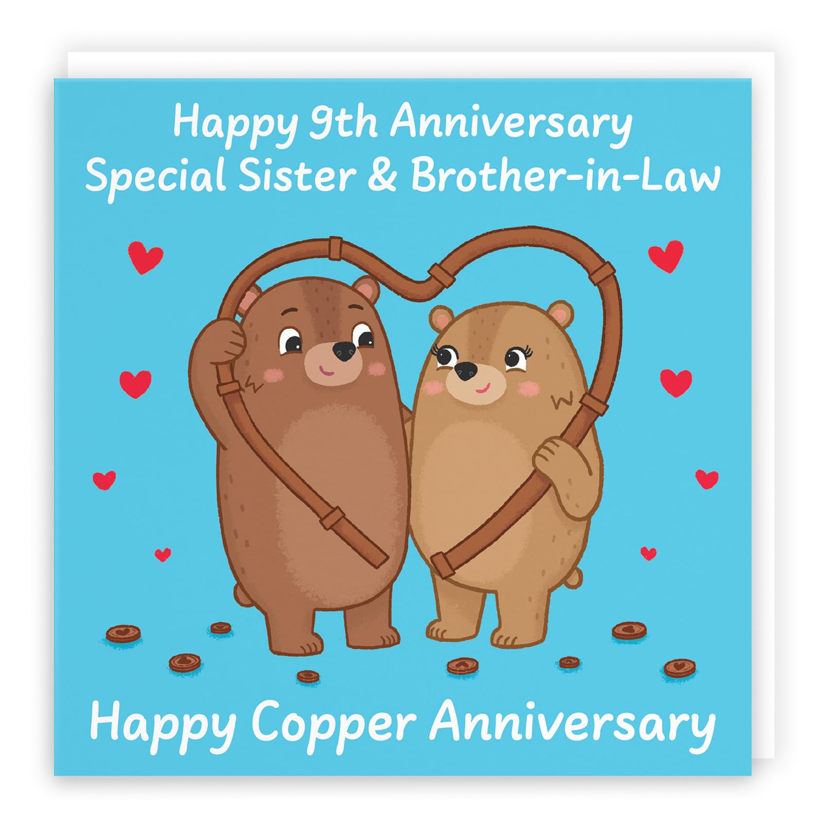 Hunts England - Sister And Brother In Law 9th Anniversary Card - Copper Anniversary - 9 Years - Cute Fun Bears Card For Sister & Brother-in-Law - Love Story Collection