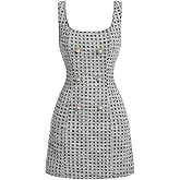 Floerns Women's Plaid Tweed Dress Sleeveless Square Neck Elegant Work Mini Dress