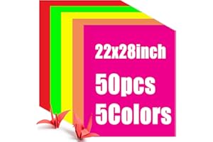Tenceur 50 Pieces Neon Poster Board 22" x 28" Neon Construction Paper Neon Cardstock Large Poster Board Fluorescent Poster Board for School Craft Project Presentation Drawing Graphic Display