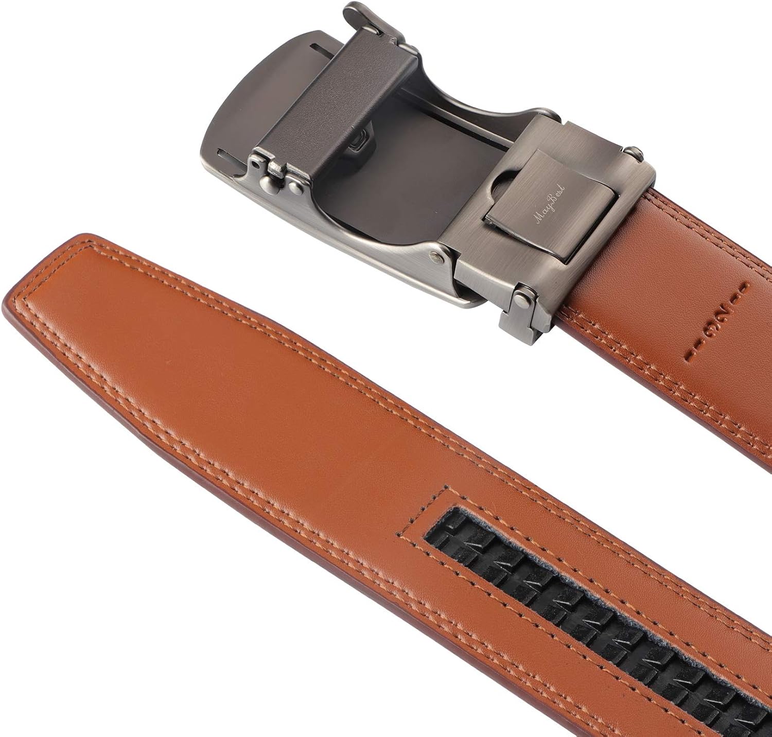 MayBest Genuine Leather Slide Ratchet Belt for Men with Automatic Buckle-Trim to Fit at  Men’s Clothing store