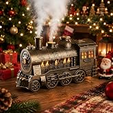 300ml Train Essential Oil Diffuser, 2 Color LED Vintage steam Christmas Train Aromatherapy Diffuser, 2 Dual Mist Modes Train Cool Mist Air Desktop Aroma Humidifier, 2/8 Hour Timer Auto Shut-Off