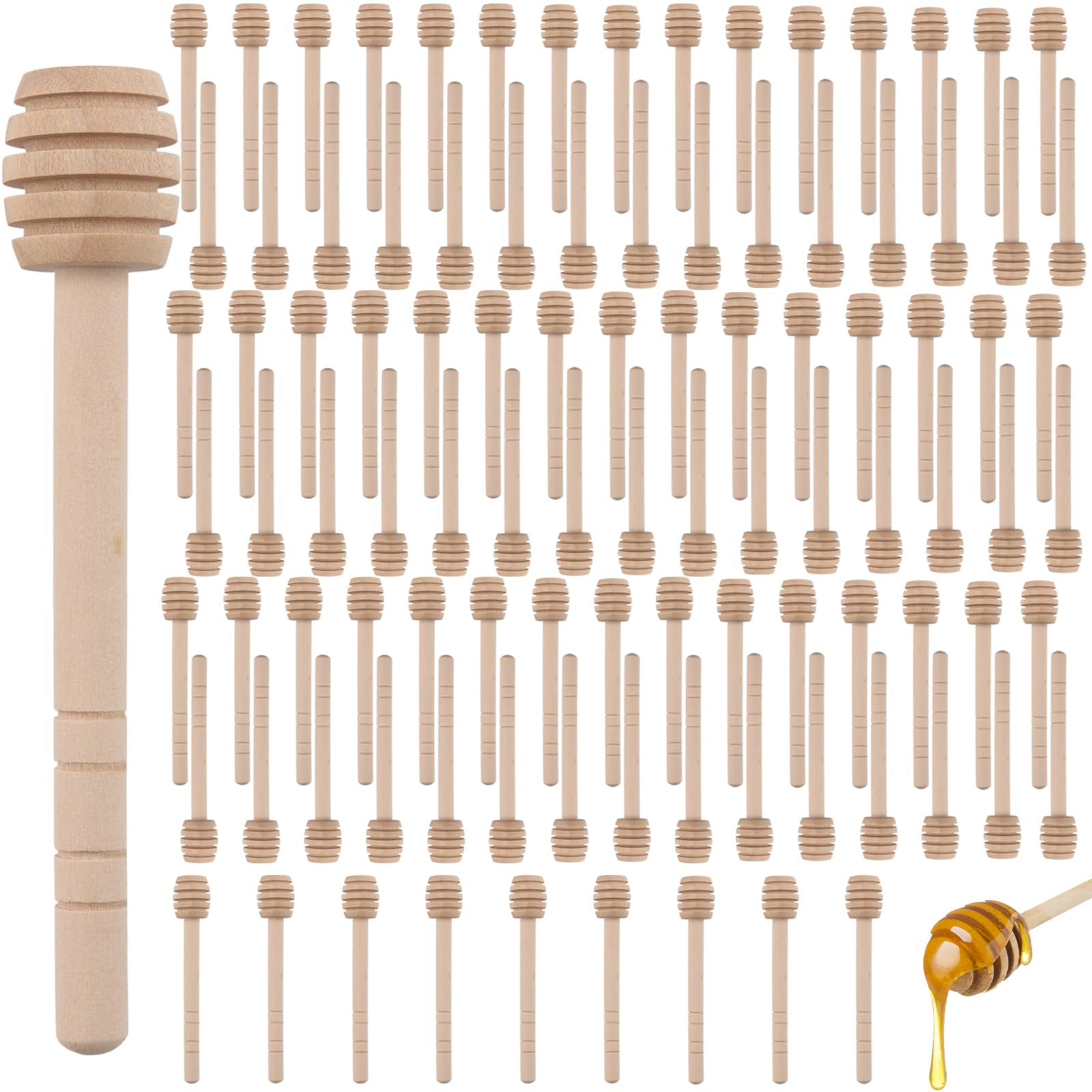 DAKFOOK 100 Pcs 6 Inch Wooden Honey Sticks, Mini Honey Spoon Dipper, Honey Stirrer Stick for Honey Jar Dispense, Honey Collecting and Stirring