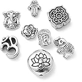 DanLingJewelry 80Pcs 8 Styles Tibetan Religious Beads Antique Silver Buddha Lotus Elephant Religious Spacer Beads for Jewelry Making Crafts