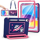 Kids Case for iPad (A16) 11th/10th Generation 10.9"/11" 2025/2022 Release | DJ&amp;RPPQ With Screen Protector, Degree Fold Handle Stand, Shoulder Strap, Pencil Holder for ipad A16 case kids Navy Pink