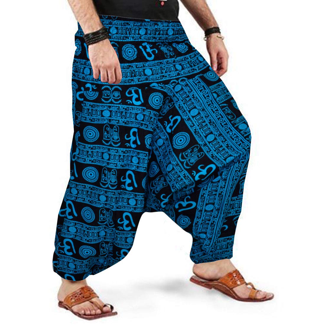 silver organisation pure cotton block print chakra meditation afghani trouser harem/dhoti pants for mens and womens