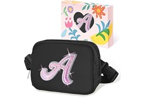 COSHAYSOO Black Belt Bag Fanny Pack Crossbody Purse Initial Letter Birthday Easter Gifts for Mom Mother Teacher College Teen Girls Age 8 9 10 11 12 13 14 15 16 17 18 19 20 21st Year Old Stuff A