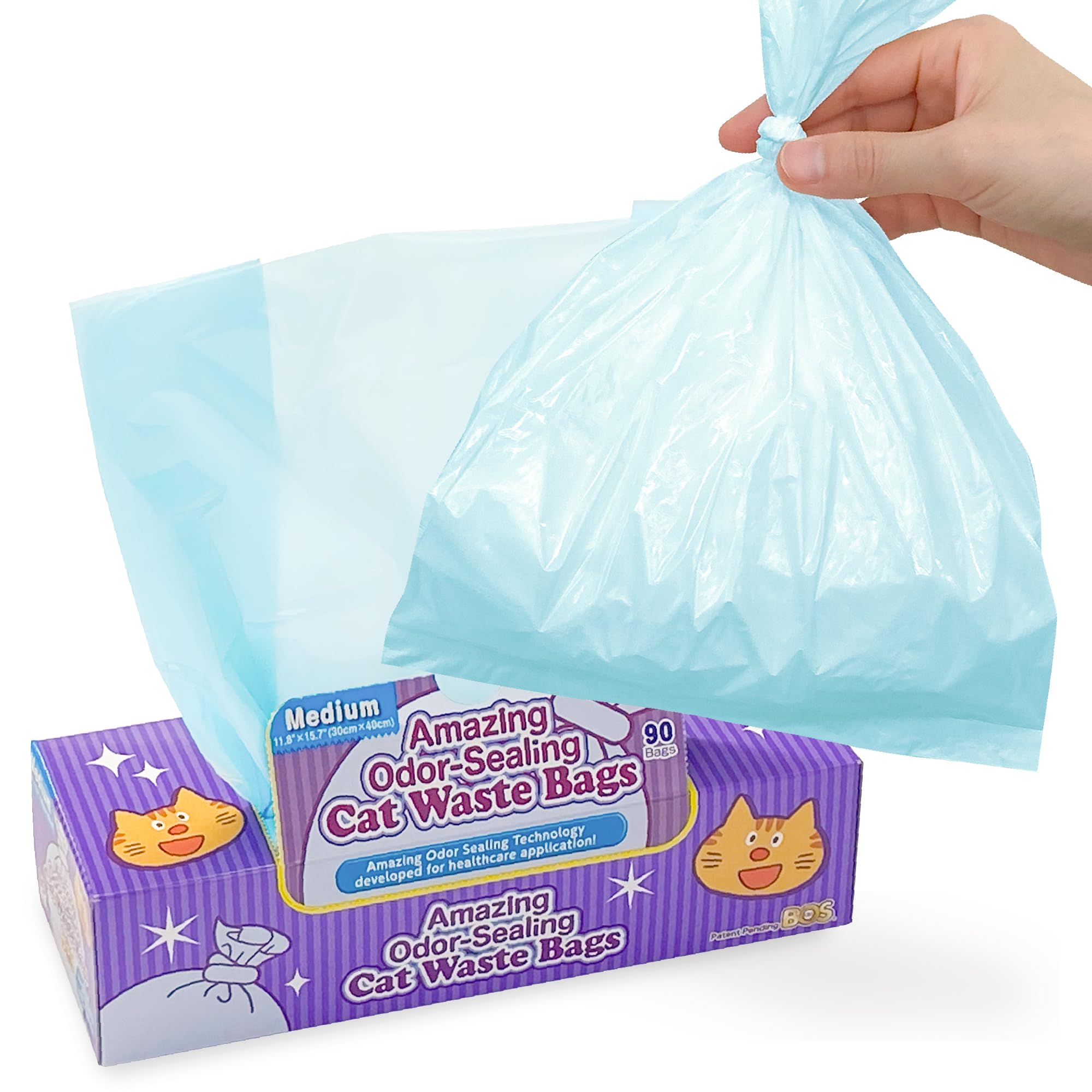 BOS Amazing Odor Sealing Cat Waste Disposal Bags - Durable and Unscented [Size: M, Color: Light blue] (90 Count, Pack of 1) (90 Bags)★NOT a litter box liner