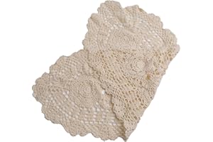 SundiooK White Vintage Crocheted Cotton Lace Table, Oval Floral Hollow-Out Handmade Decor Dining Table Cafe Hotel, 12x28 Inch