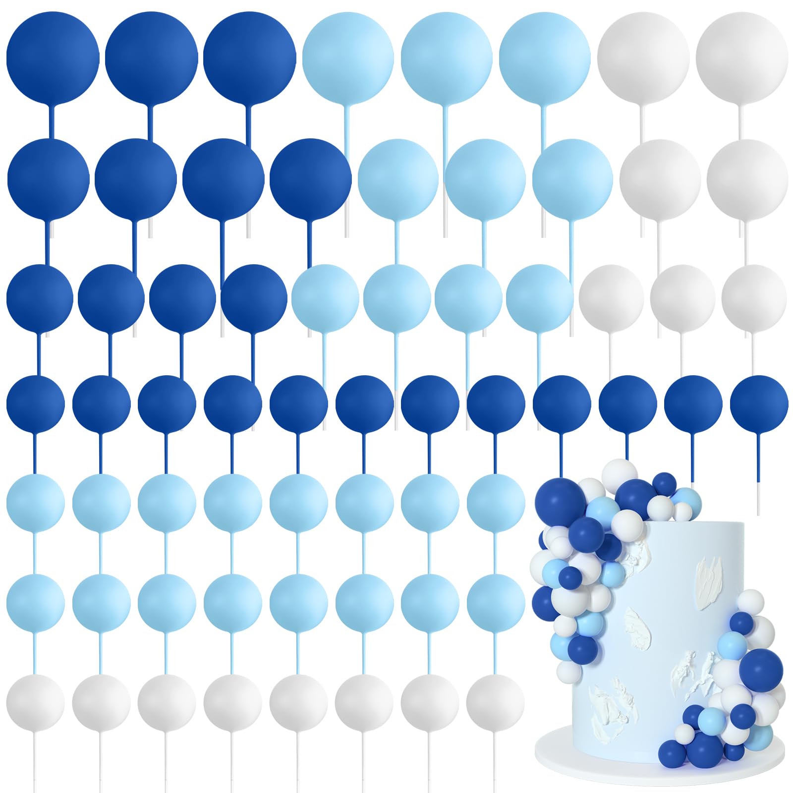 Photo 1 of Bouiexye 75 Pieces Cake Balls Topper Decorations Foam Cupcake Topper Mini Balloon Cake Topper Balls Cake Picks for Cake Deco Birthday Party Wedding?Royal Blue, Light Blue, White?